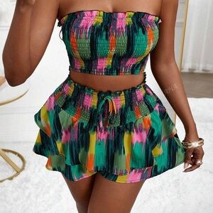 SHEIN | Allover Print Skort Skirt Set